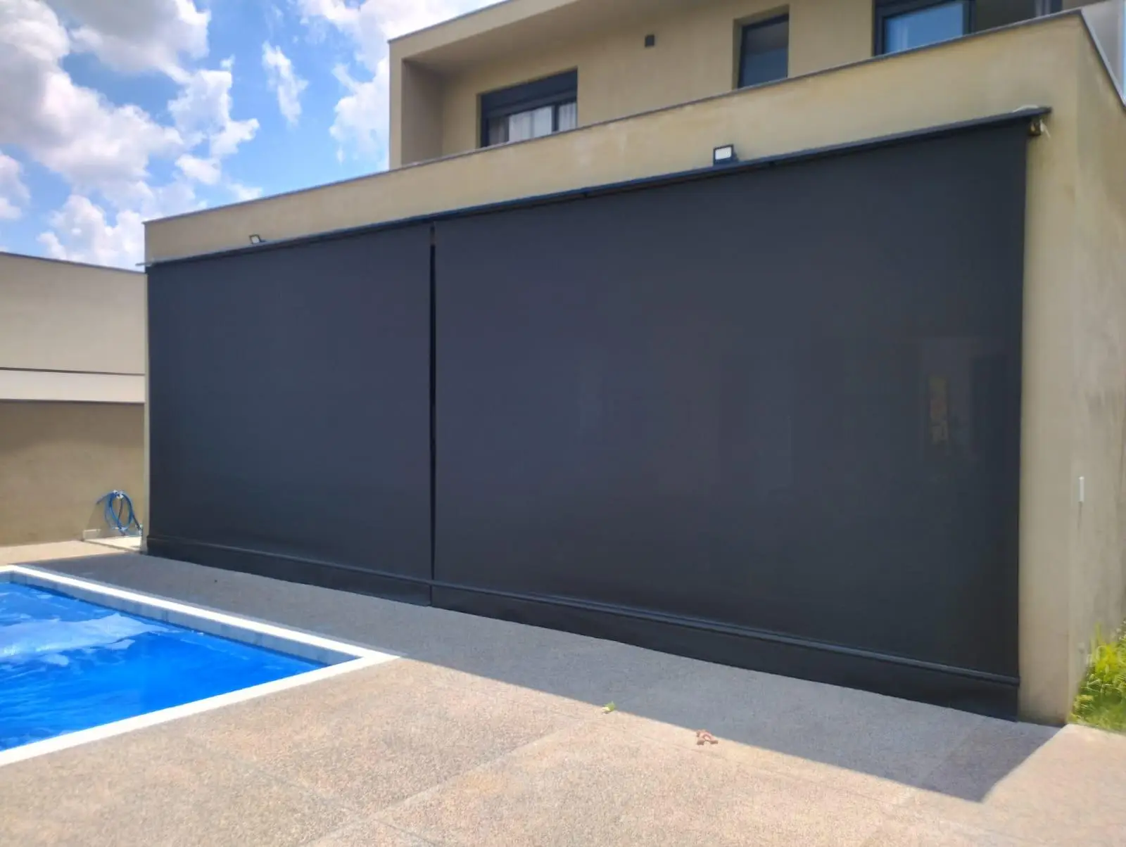 a black shade on a building